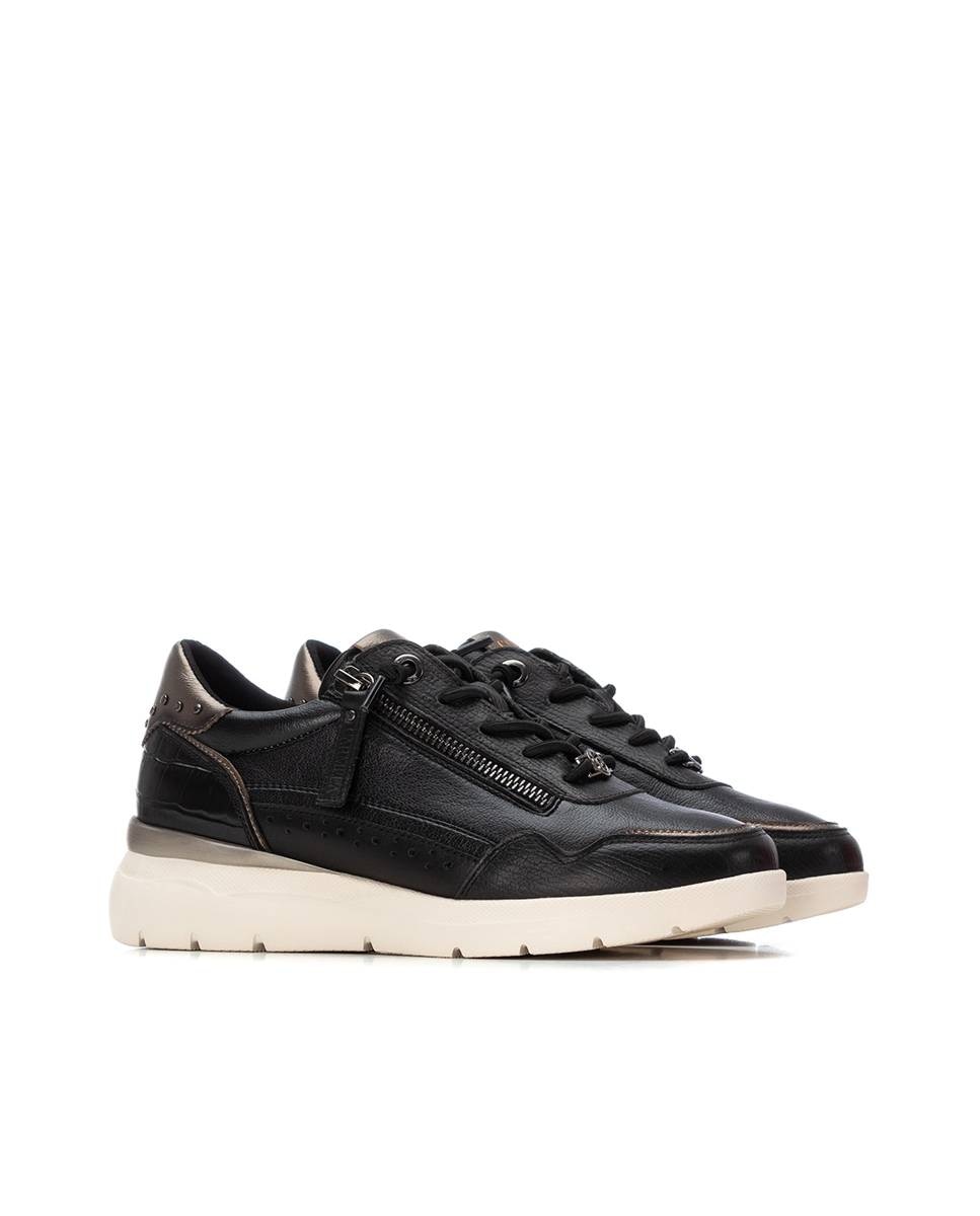 Zapatilla de mujer de piel con cordones - Carmela - Negro Negro-5