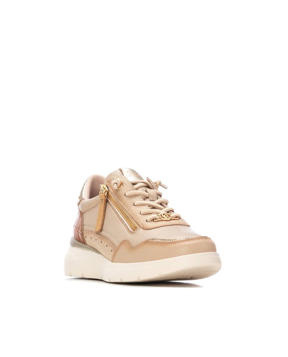 Carmela - Zapatillas de piel de mujer con cordones y cuña baja.