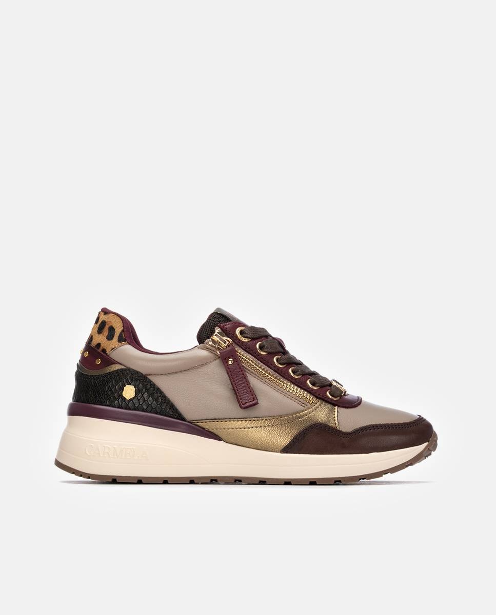 Zapatilla de mujer de piel con cordones - Carmela - Burdeos Burdeos-1