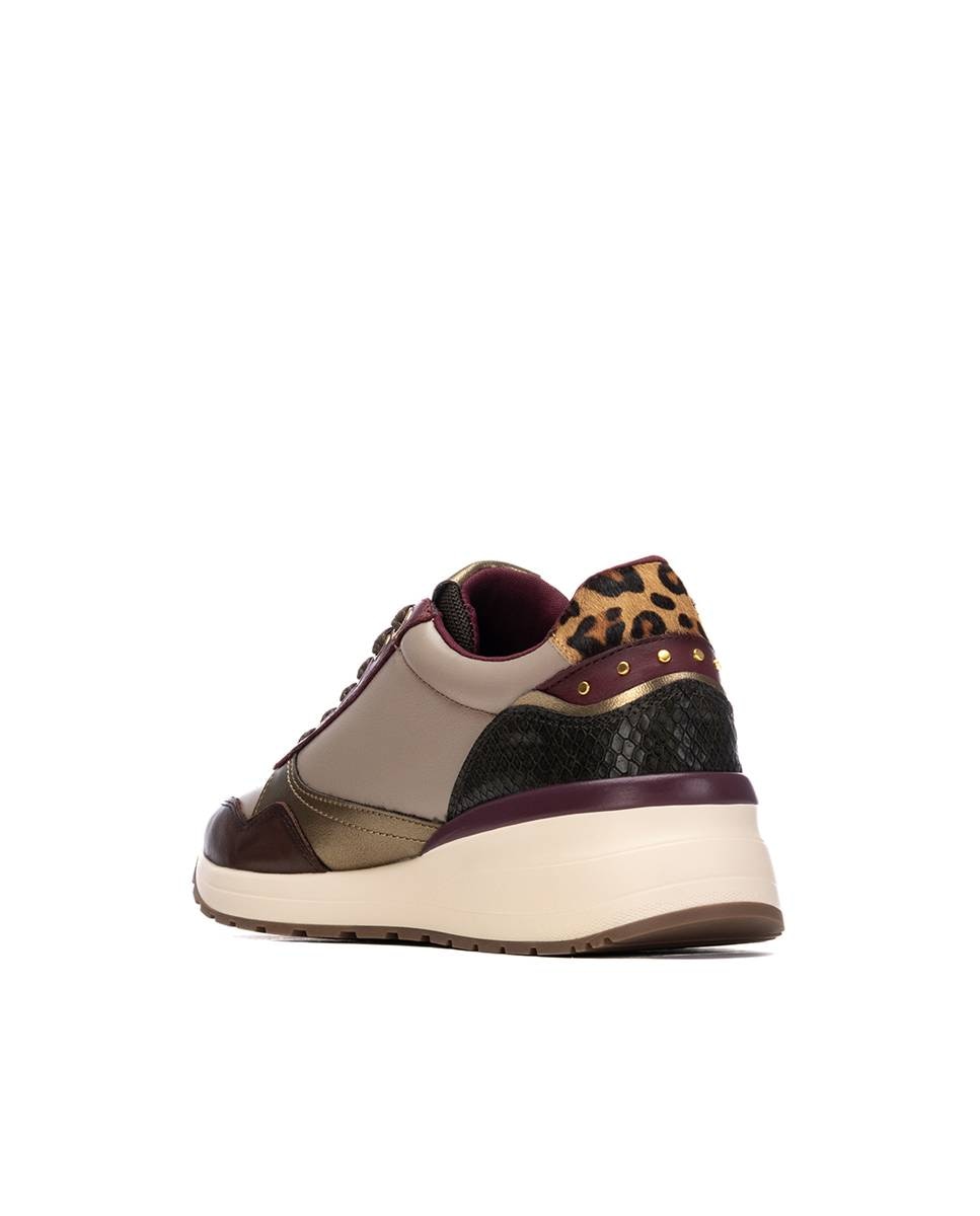 Zapatilla de mujer de piel con cordones - Carmela - Burdeos Burdeos-2