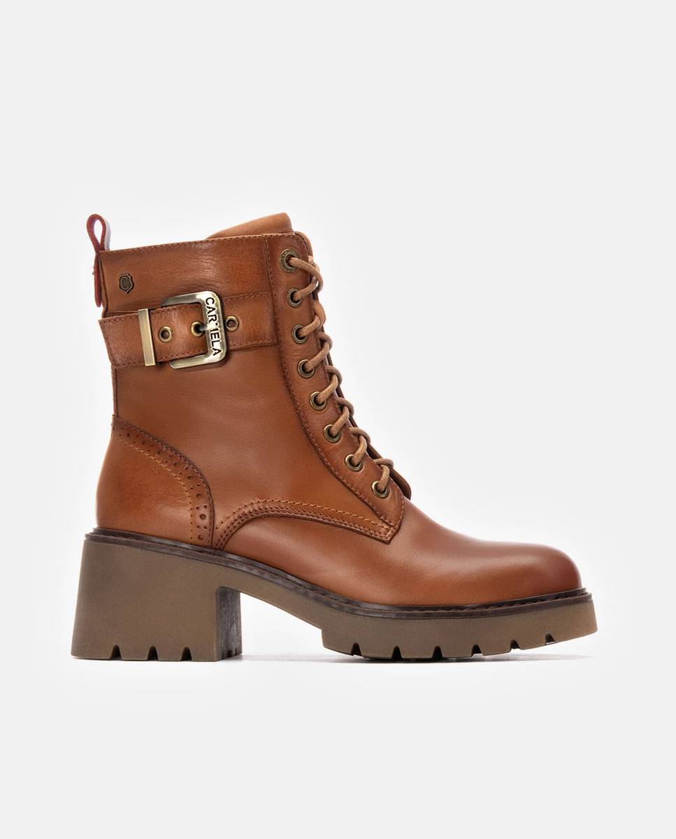 Botines de mujer con cordones de piel - Carmela - Camel Camel-1