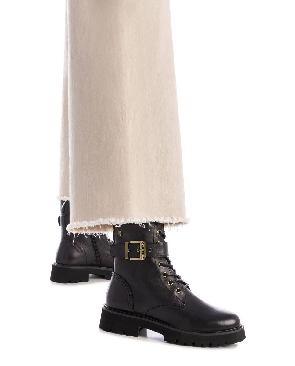 Botín de mujer con cordones de piel - Carmela - Negro Negro-3