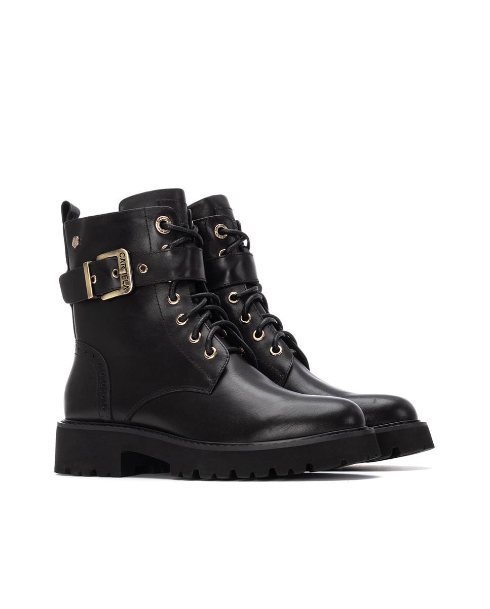 Botín de mujer con cordones de piel - Carmela - Negro Negro-5