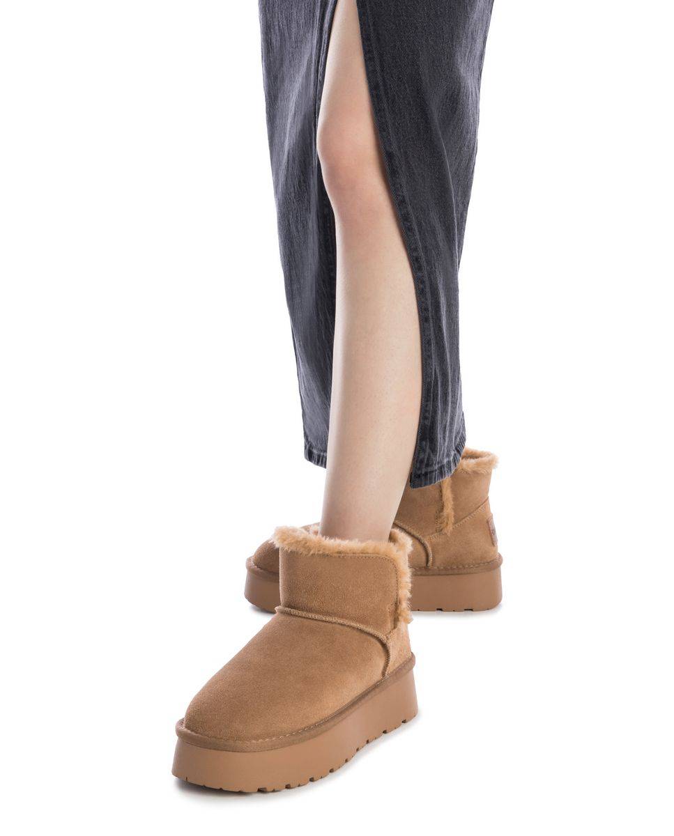 Botines con pelo de mujer de piel - Carmela - Camel Camel-2