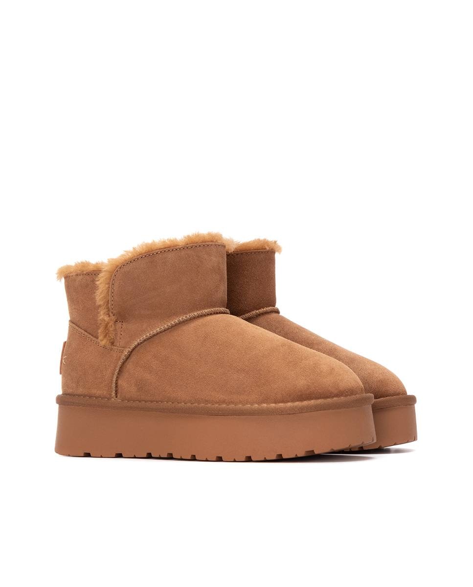 Botines con pelo de mujer de piel - Carmela - Camel Camel-5