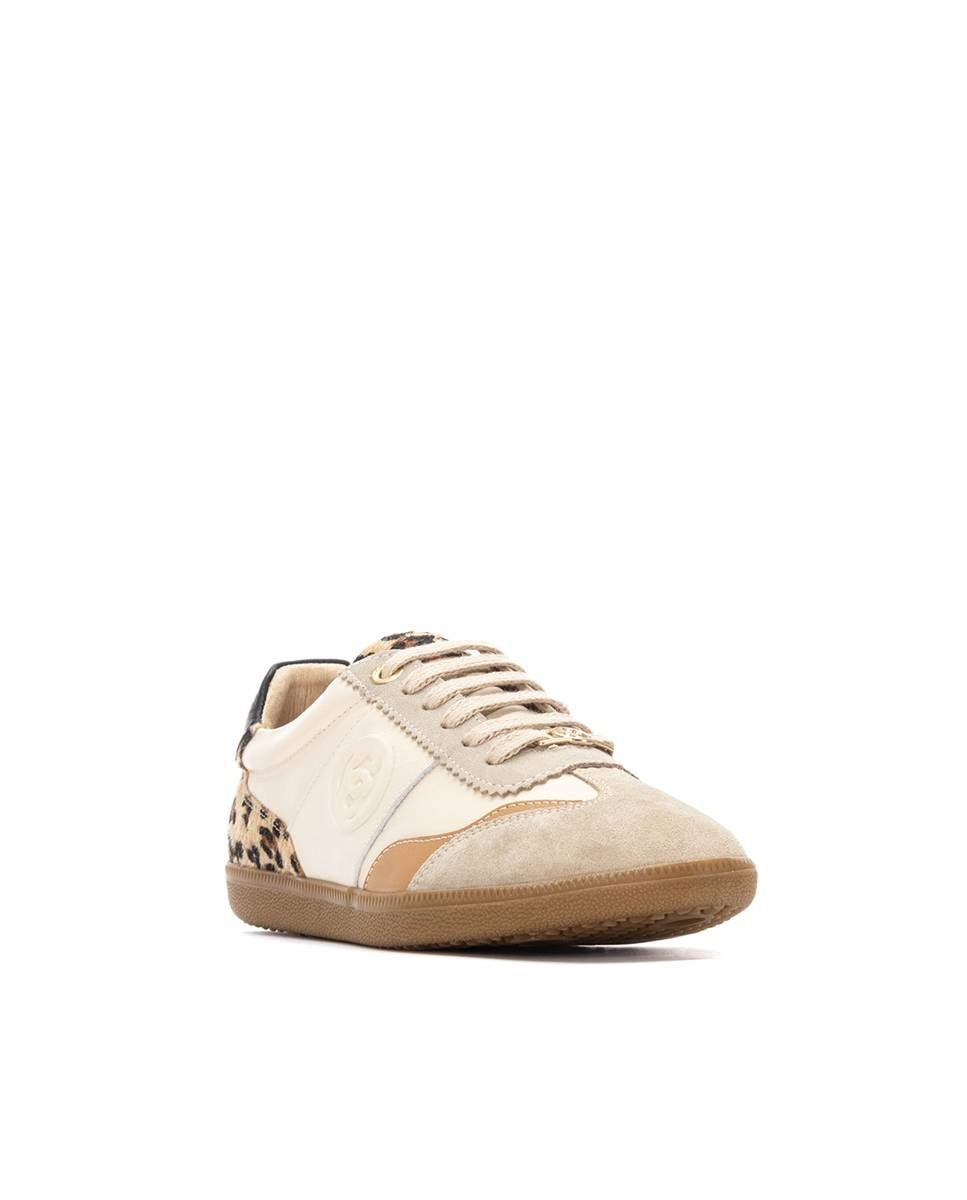 Zapatilla de mujer de piel con cordones - Carmela - Beige Beige-3