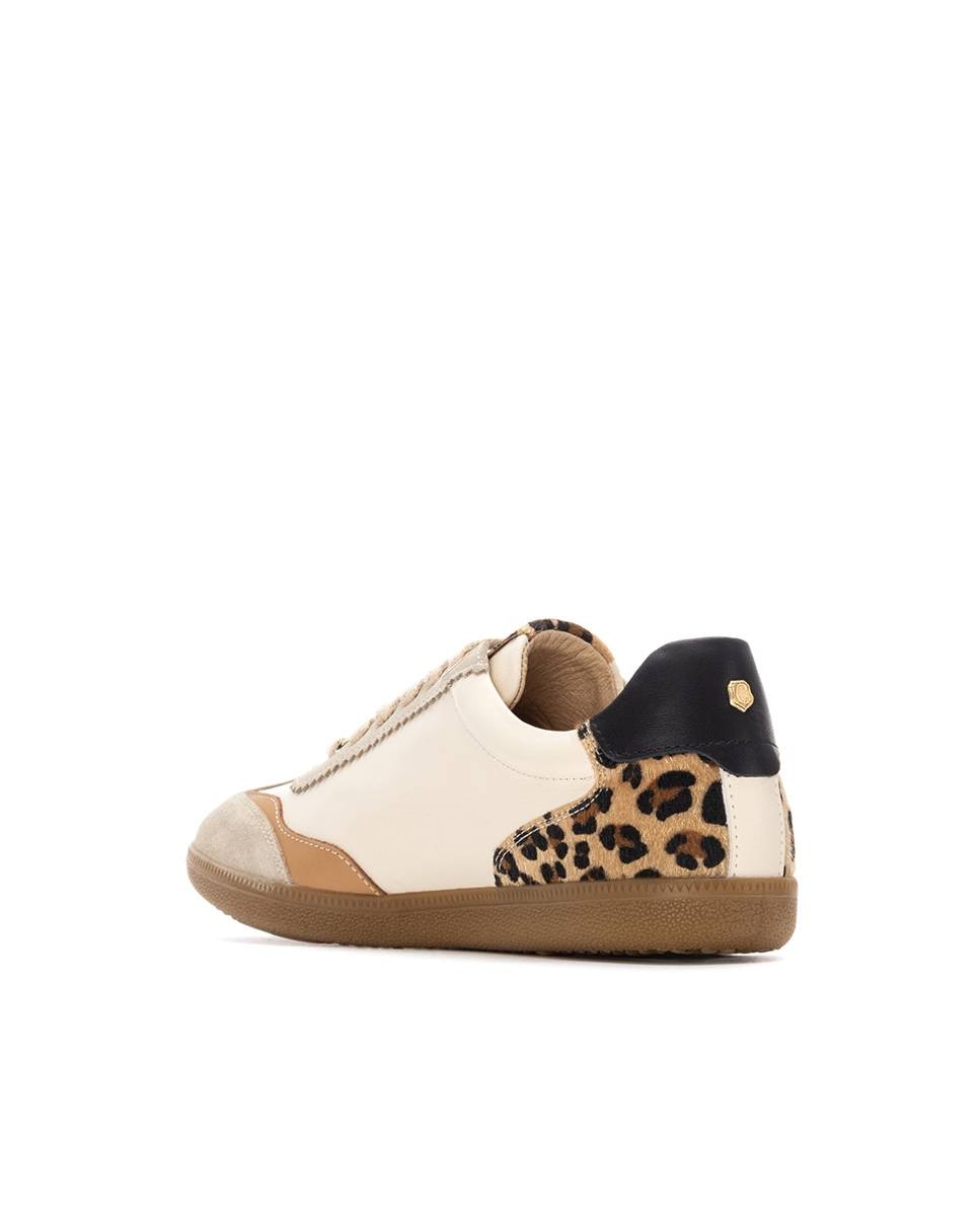 Zapatilla de mujer de piel con cordones - Carmela - Beige Beige-2