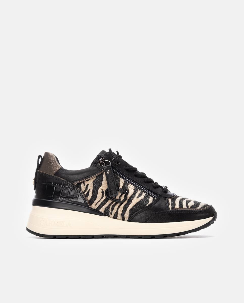 Zapatilla de mujer con cordones de piel - Carmela - Negro Negro-1