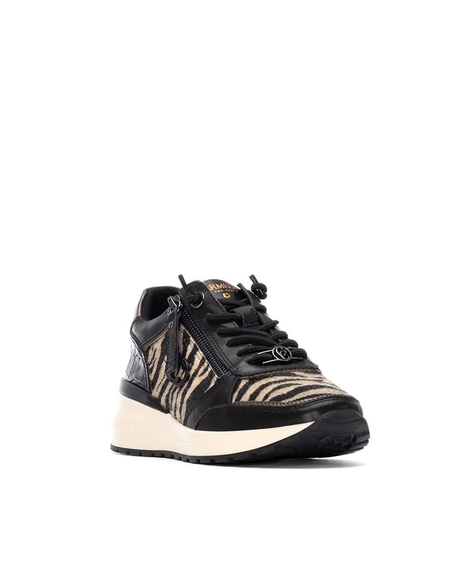 Zapatilla de mujer con cordones de piel - Carmela - Negro Negro-3