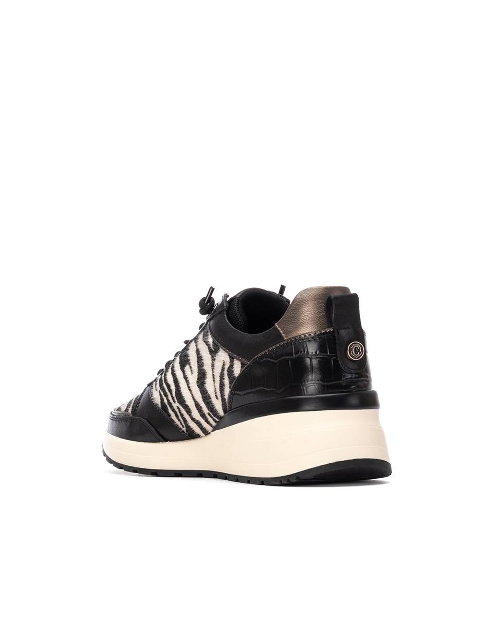 Zapatilla de mujer con cordones de piel - Carmela - Negro Negro-4
