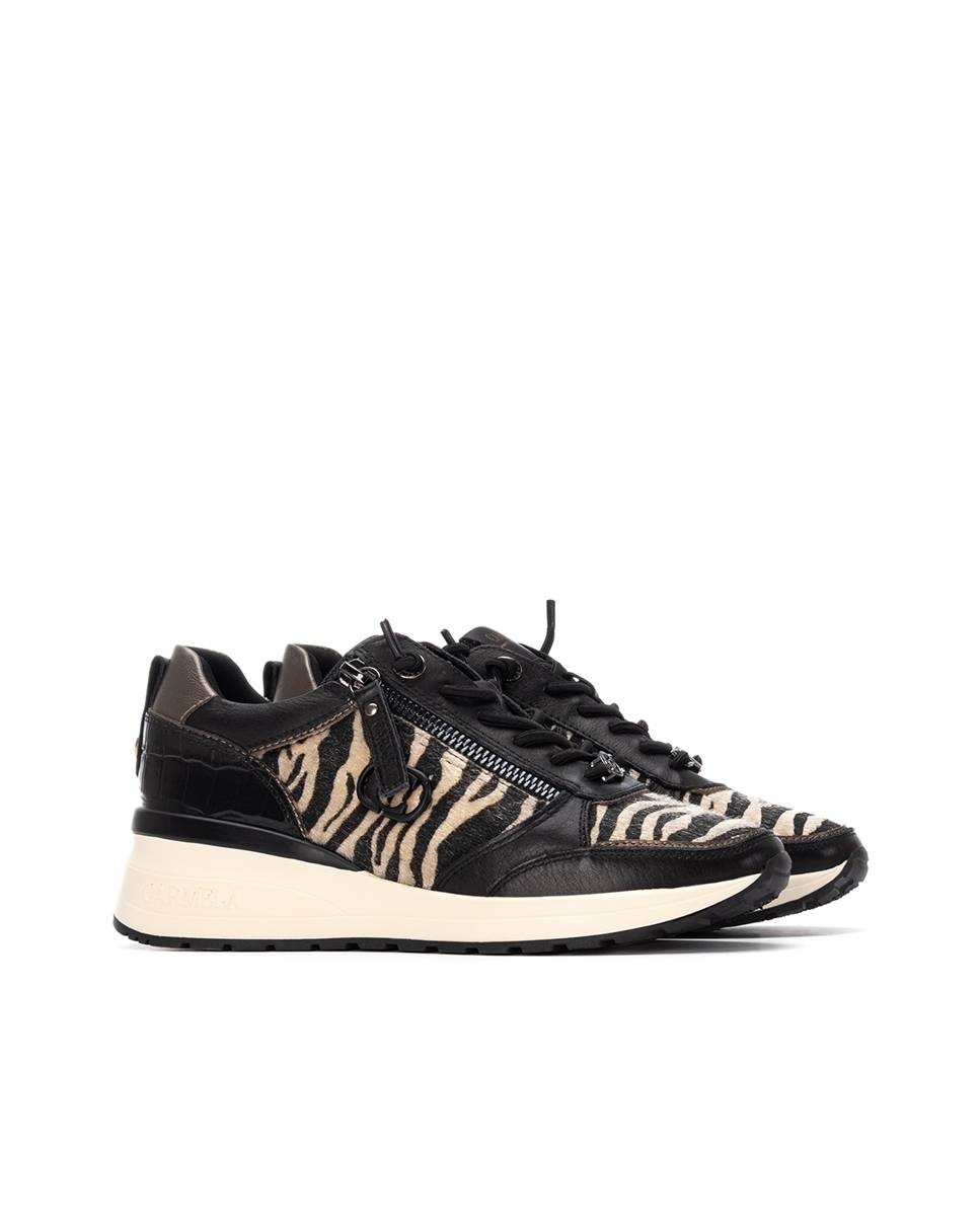 Zapatilla de mujer con cordones de piel - Carmela - Negro Negro-5
