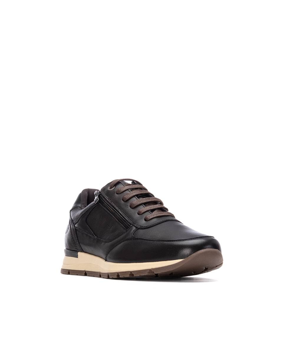 Zapatillas de piel de hombre con cordones y cremallera lateral - Carmela - Marrón oscuro Marrón oscuro-3