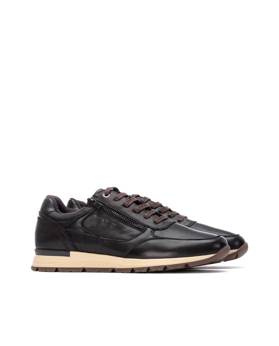 Zapatillas de piel de hombre con cordones y cremallera lateral - Carmela - Marrón oscuro Marrón oscuro-4