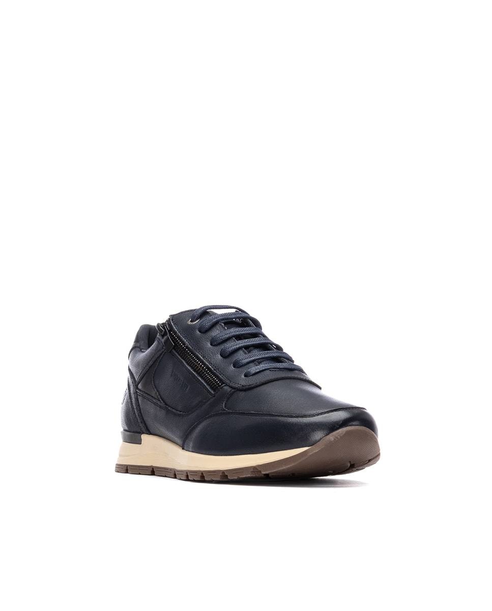 Zapatillas de piel de hombre con cordones y cremallera lateral - Carmela - Azul marino Azul marino-3