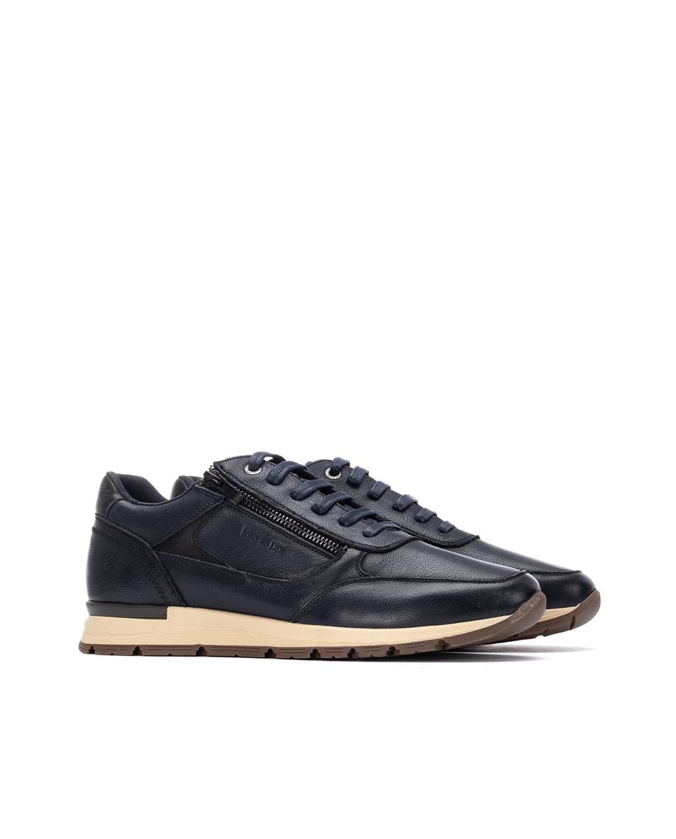 Zapatillas de piel de hombre con cordones y cremallera lateral - Carmela - Azul marino Azul marino-4