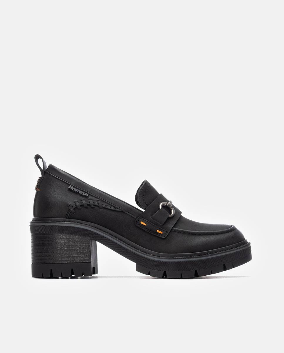 Mocasines de mujer con tacón ancho y suela de goma - Refresh - Negro Negro-1