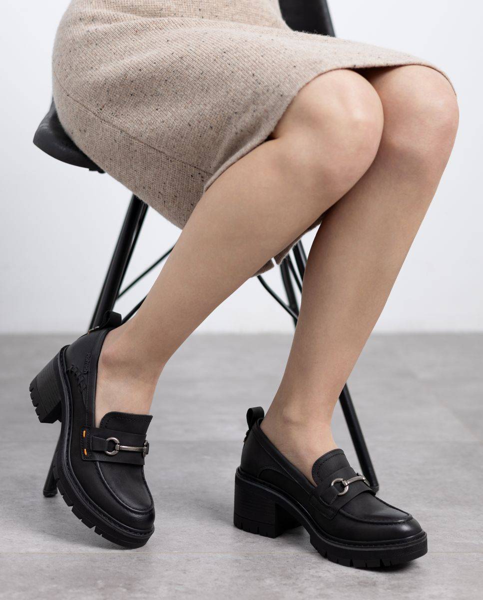 Mocasines de mujer con tacón ancho y suela de goma - Refresh - Negro Negro-2