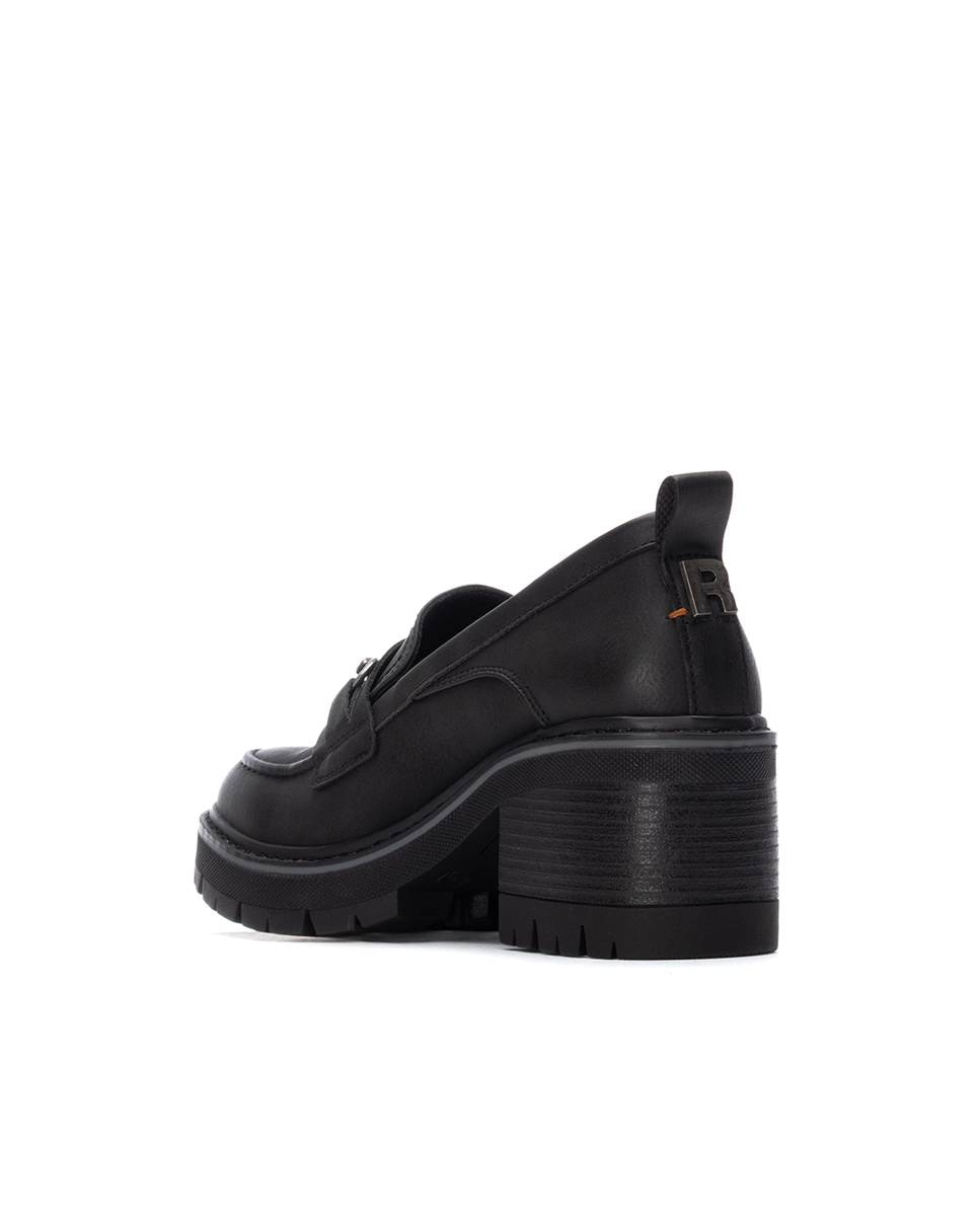 Mocasines de mujer con tacón ancho y suela de goma - Refresh - Negro Negro-4