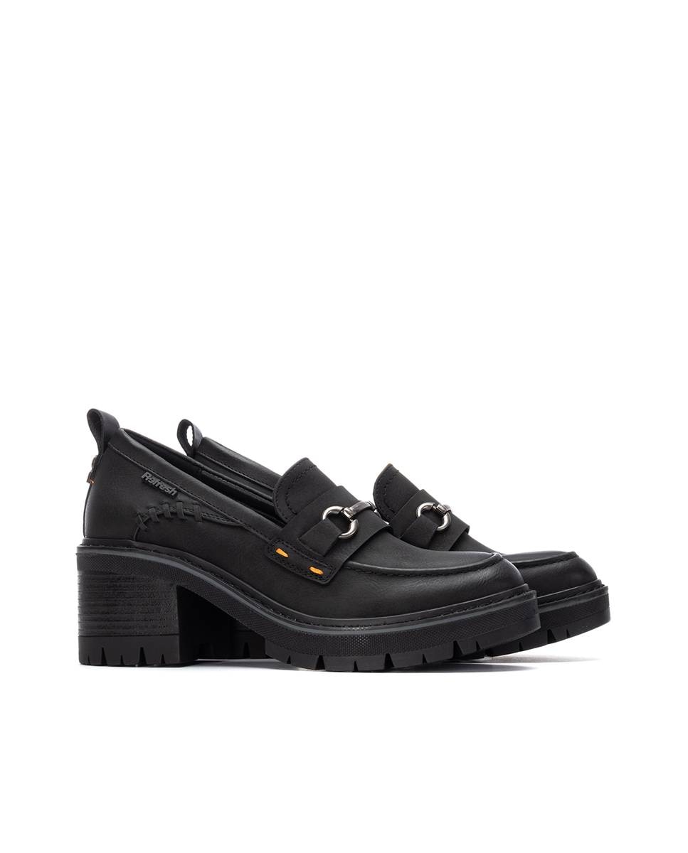 Mocasines de mujer con tacón ancho y suela de goma - Refresh - Negro Negro-5