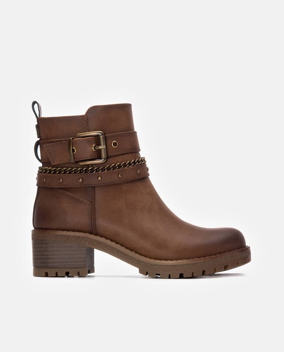 Botines de mujer con hebillas y tacón ancho - Refresh - Camel Camel-1