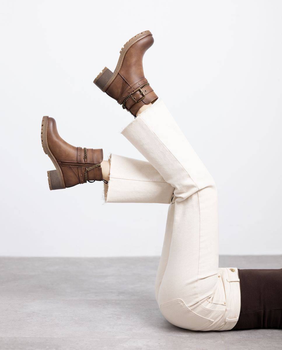 Botines de mujer con hebillas y tacón ancho - Refresh - Camel Camel-2