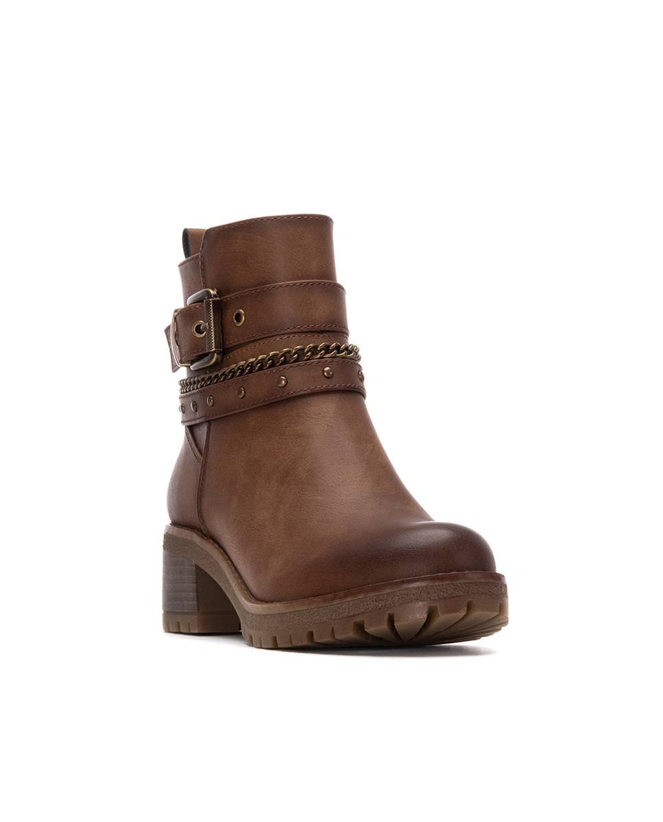 Botines de mujer con hebillas y tacón ancho - Refresh - Camel Camel-3