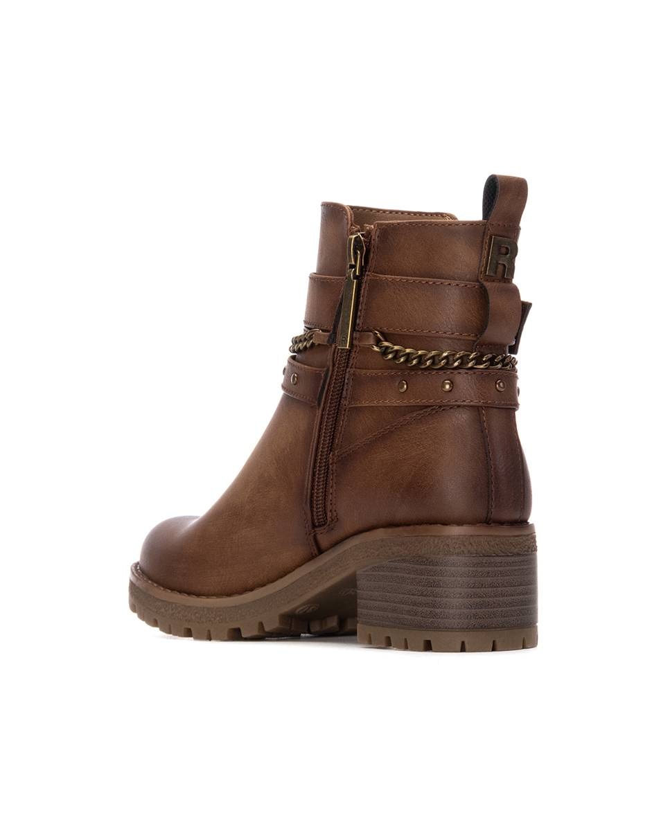 Botines de mujer con hebillas y tacón ancho - Refresh - Camel Camel-4