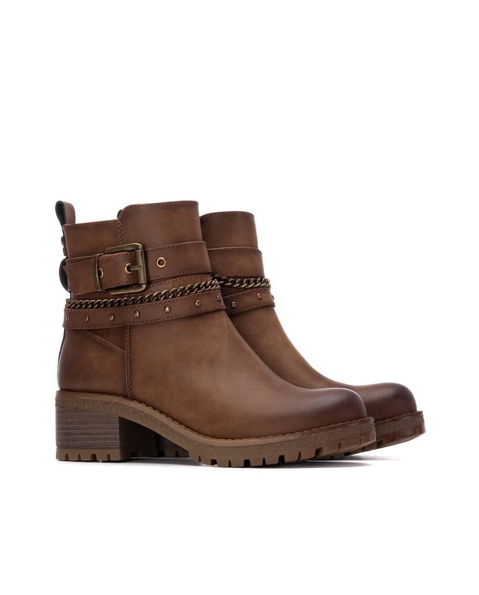 Botines de mujer con hebillas y tacón ancho - Refresh - Camel Camel-5