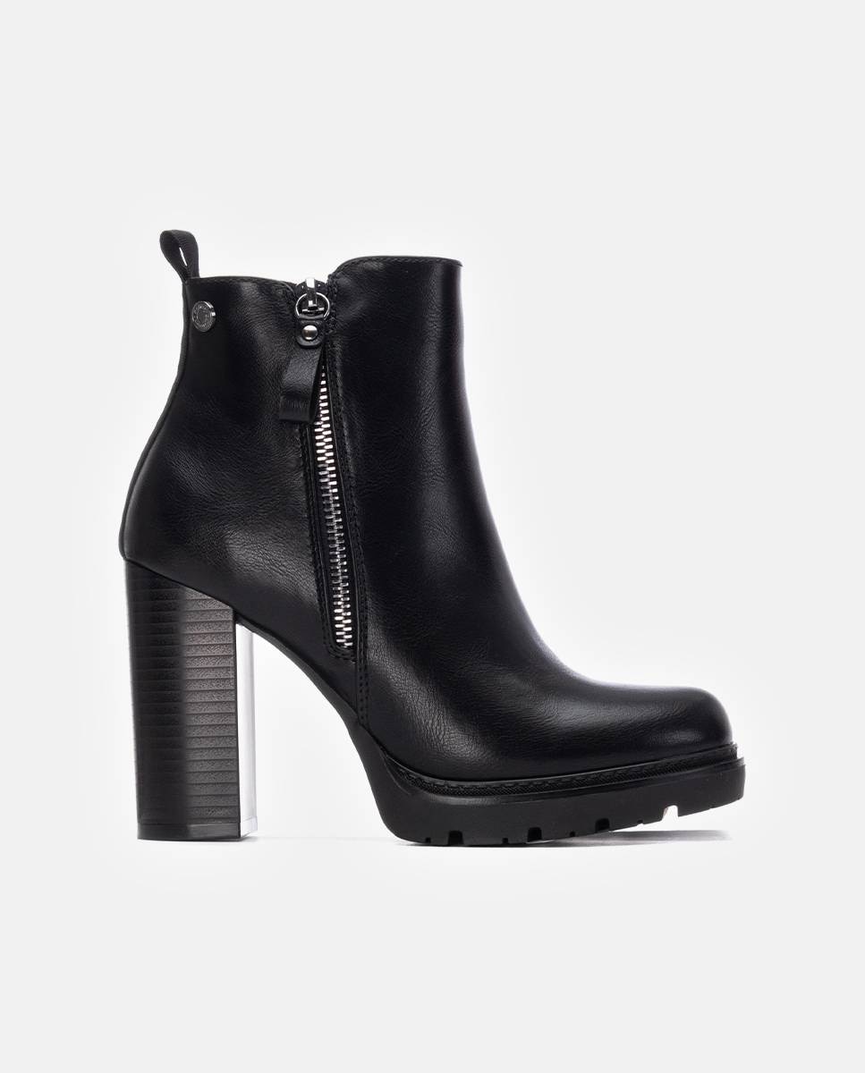 Botines de mujer con tacón alto y cremallera - Refresh - Negro Negro-1