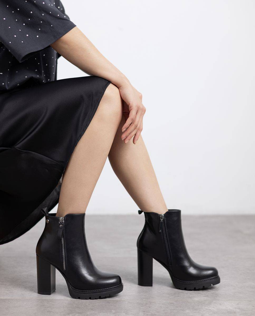 Botines de mujer con tacón alto y cremallera - Refresh - Negro Negro-2