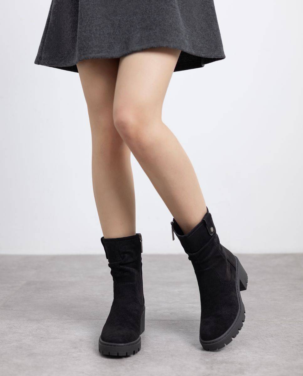 Botines de mujer con cremallera y tacón ancho - Refresh - Negro Negro-2