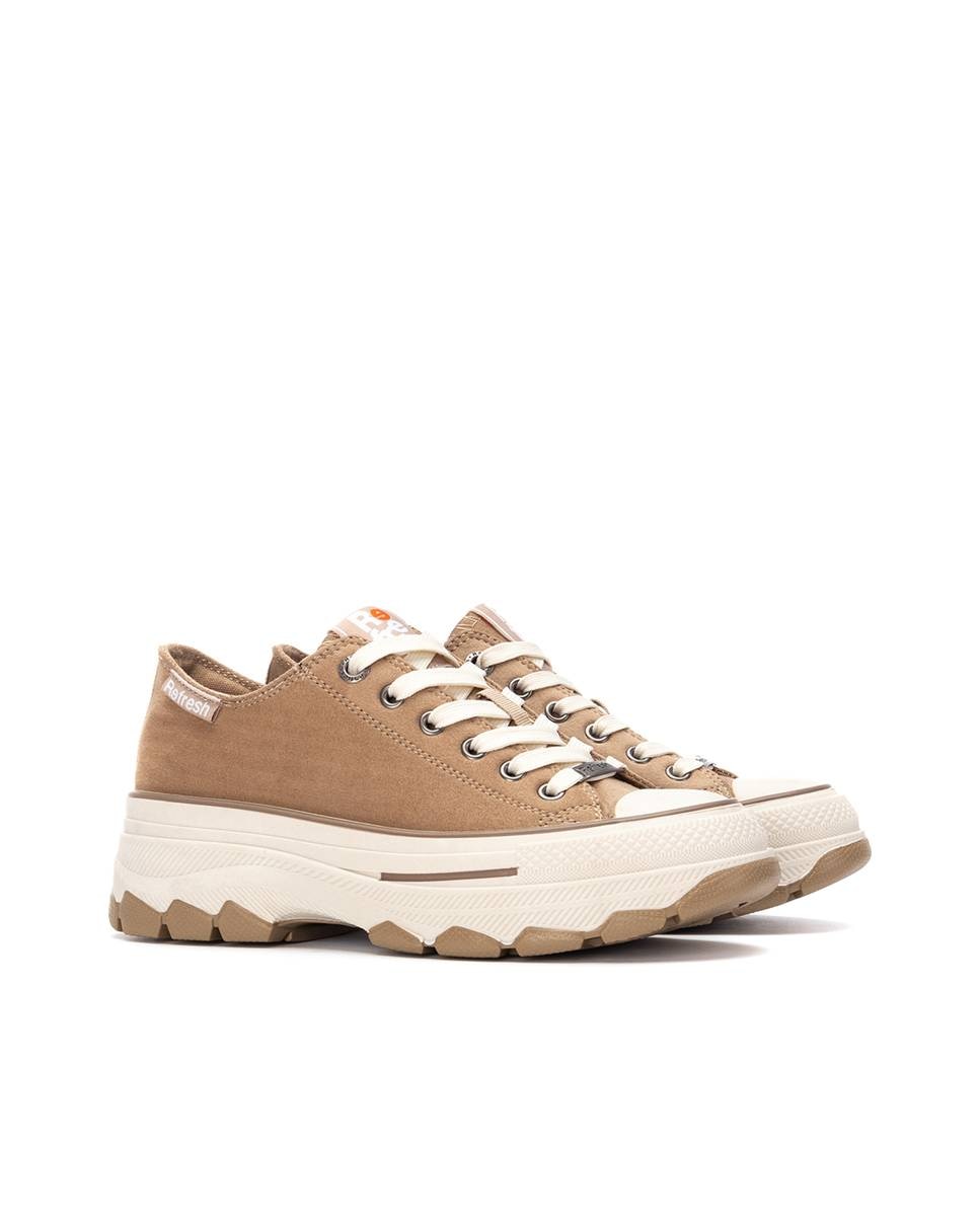 Zapatilla de mujer con cordones - Refresh - Marrón Marrón-5