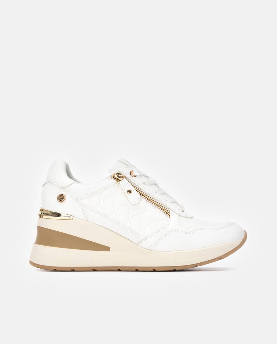 Zapatilla de mujer con cuña y cremallera - Xti - Blanco Blanco-1