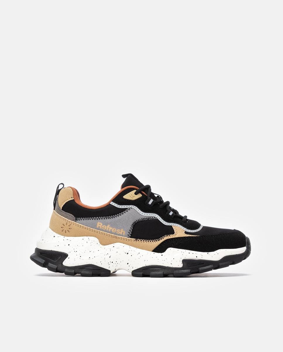 Zapatilla de mujer con cordones y plataforma - Refresh - Negro Negro-1