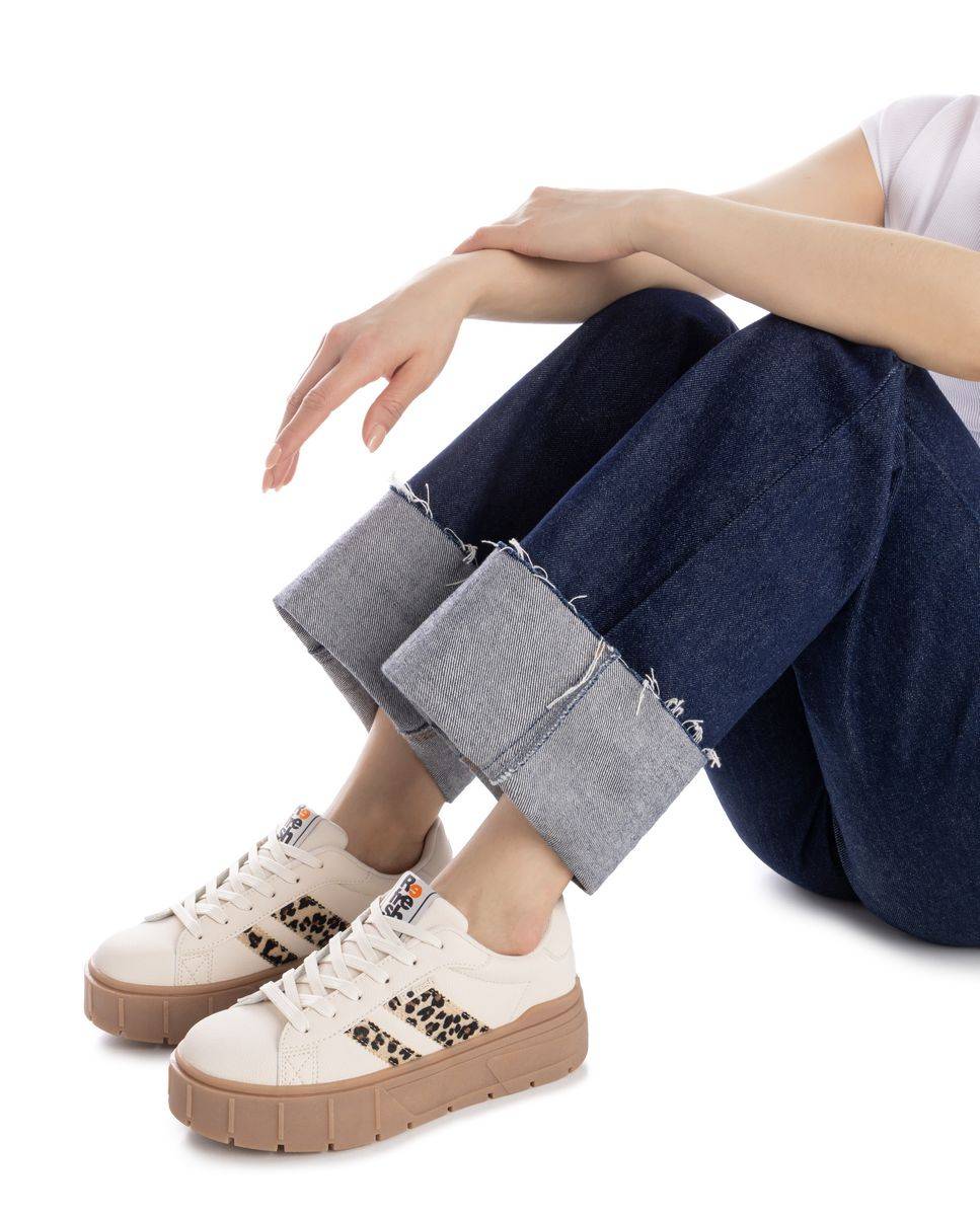 Zapatilla de mujer con cordones - Refresh - Beige Beige-2