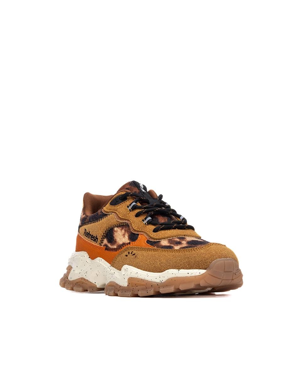 Zapatilla de mujer con cordones y plataforma - Refresh - Estampado Estampado-3