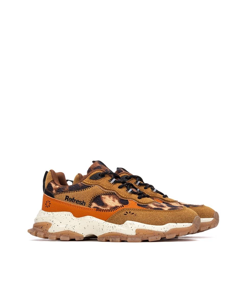 Zapatilla de mujer con cordones y plataforma - Refresh - Estampado Estampado-5