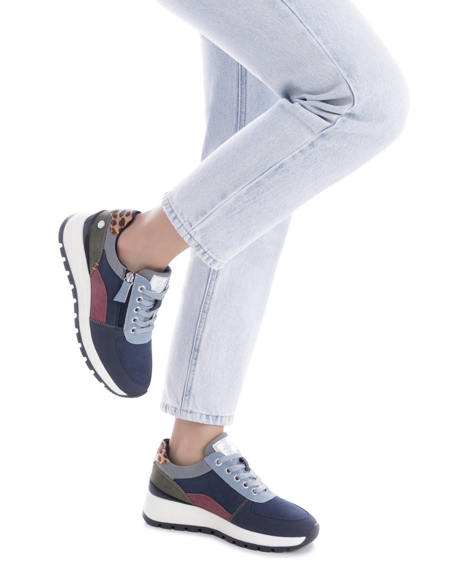 Zapatilla de mujer con cordones y cuña - Refresh - Azul Azul-2