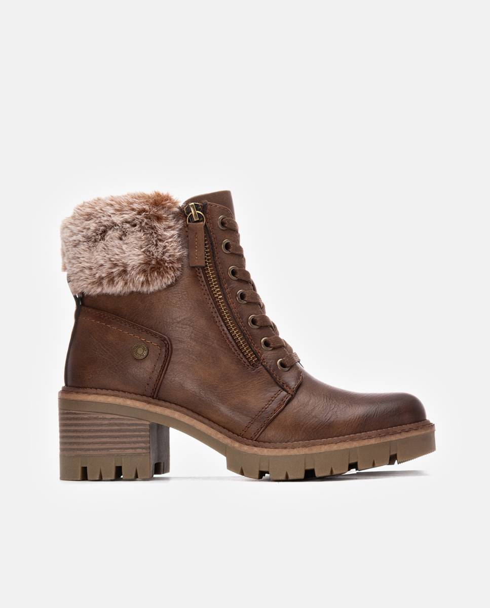Botines con pelo de mujer con cordones - Refresh - Camel Camel-1