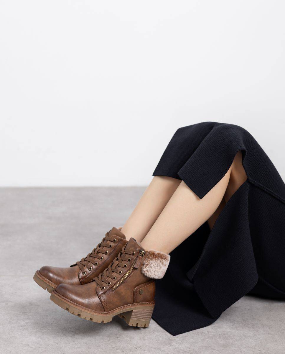 Botines con pelo de mujer con cordones - Refresh - Camel Camel-2