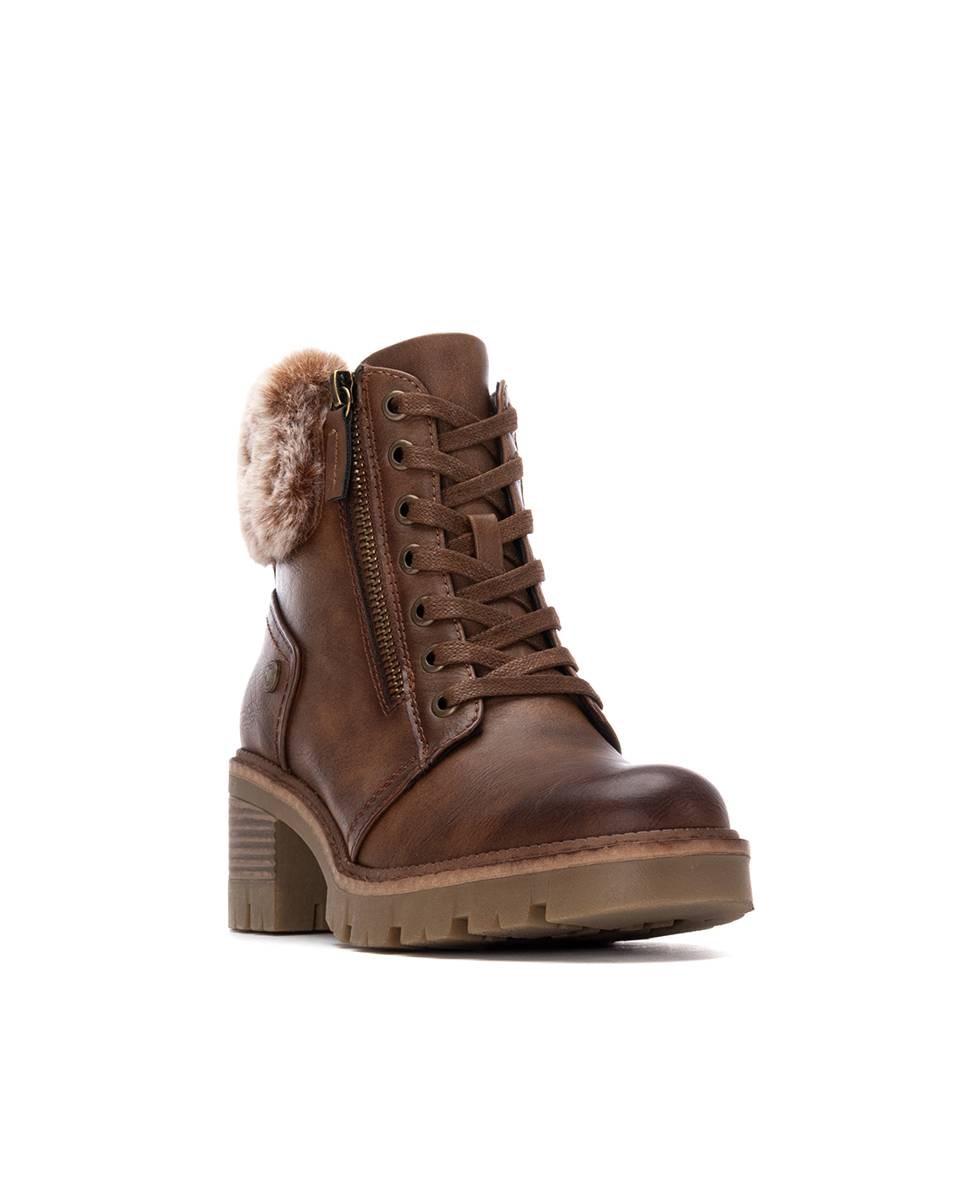Botines con pelo de mujer con cordones - Refresh - Camel Camel-3