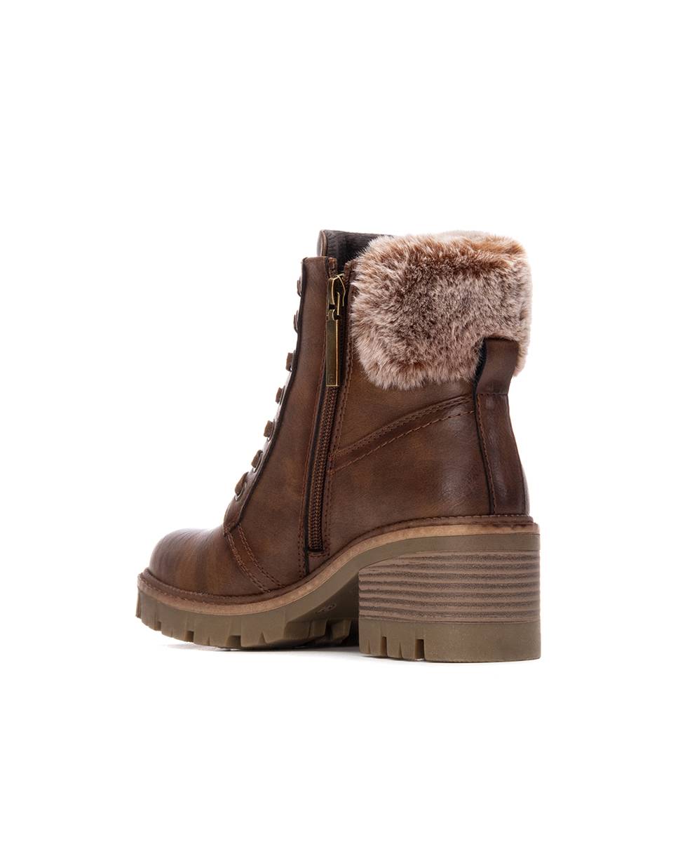 Botines con pelo de mujer con cordones - Refresh - Camel Camel-4