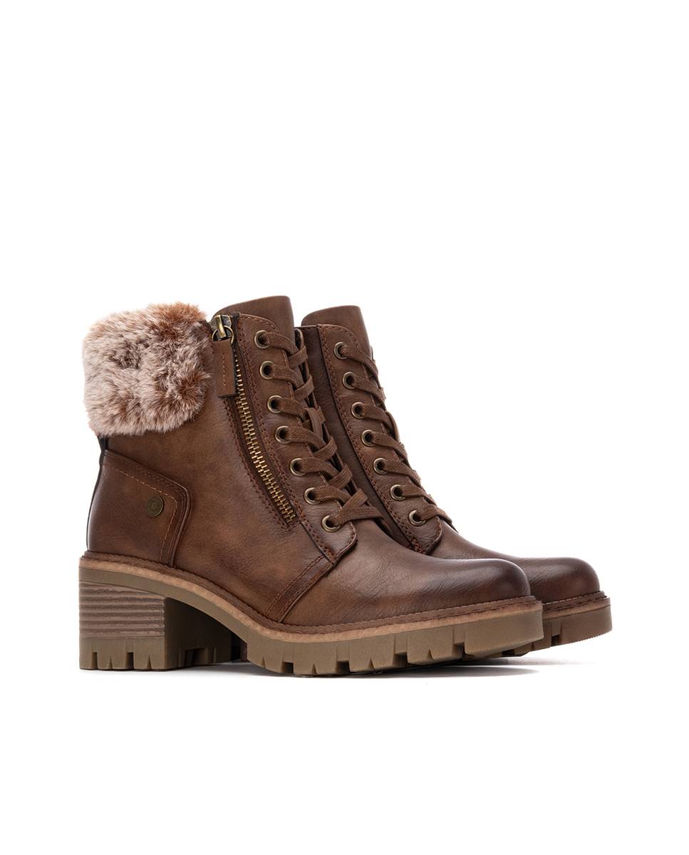 Botines con pelo de mujer con cordones - Refresh - Camel Camel-5