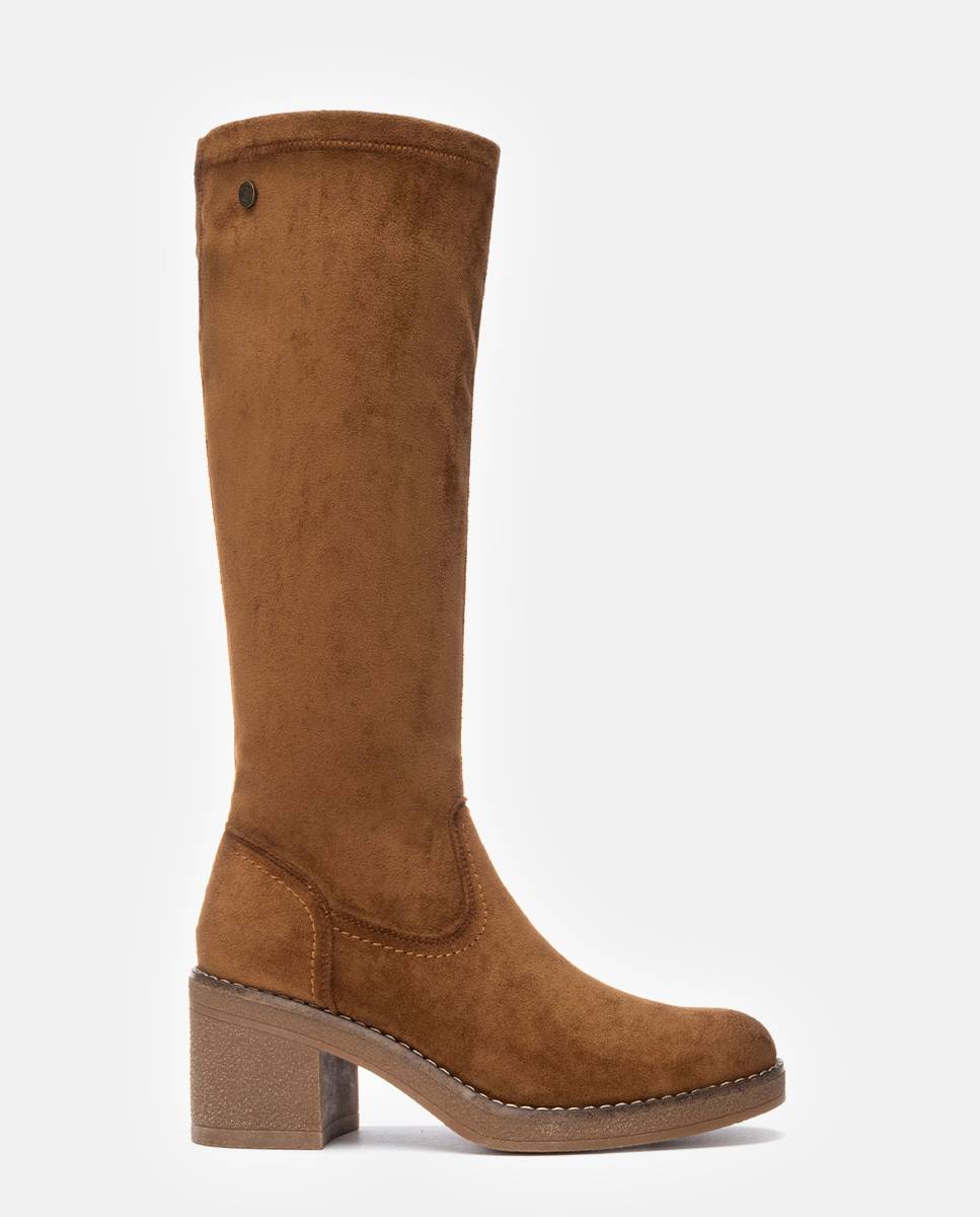 Bota de mujer con cremallera de antelina - Refresh - Camel Camel-1