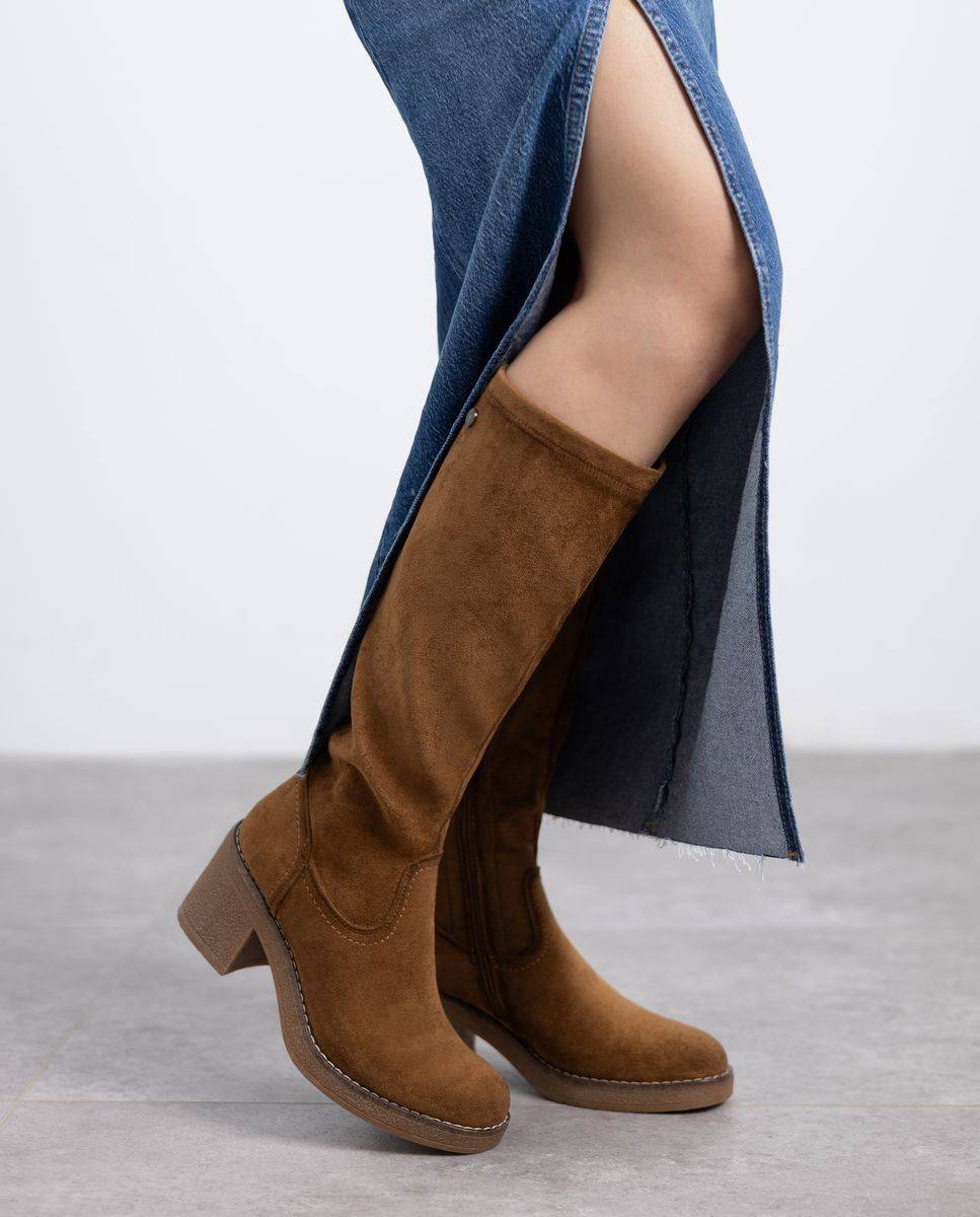 Bota de mujer con cremallera de antelina - Refresh - Camel Camel-2