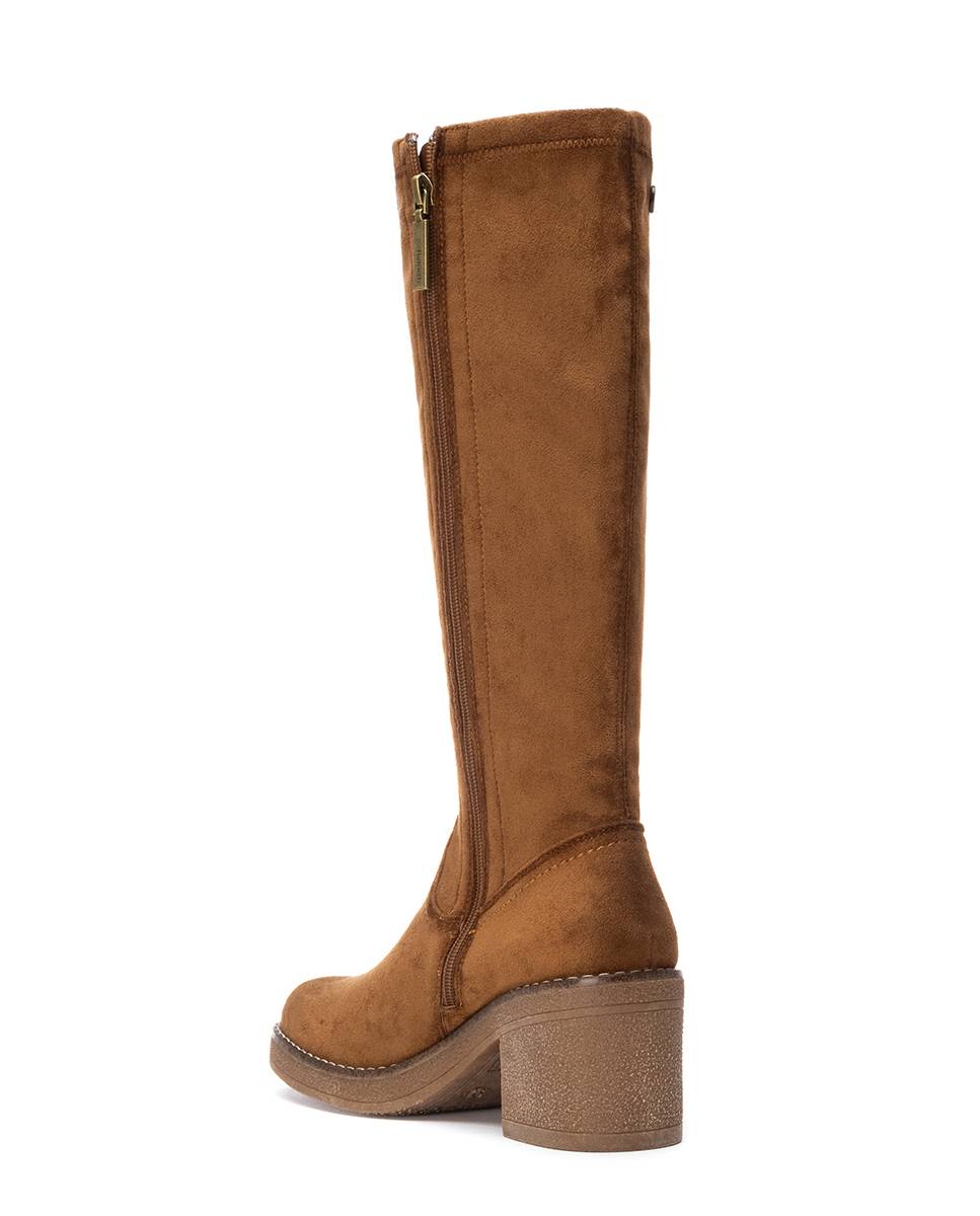 Bota de mujer con cremallera de antelina - Refresh - Camel Camel-4