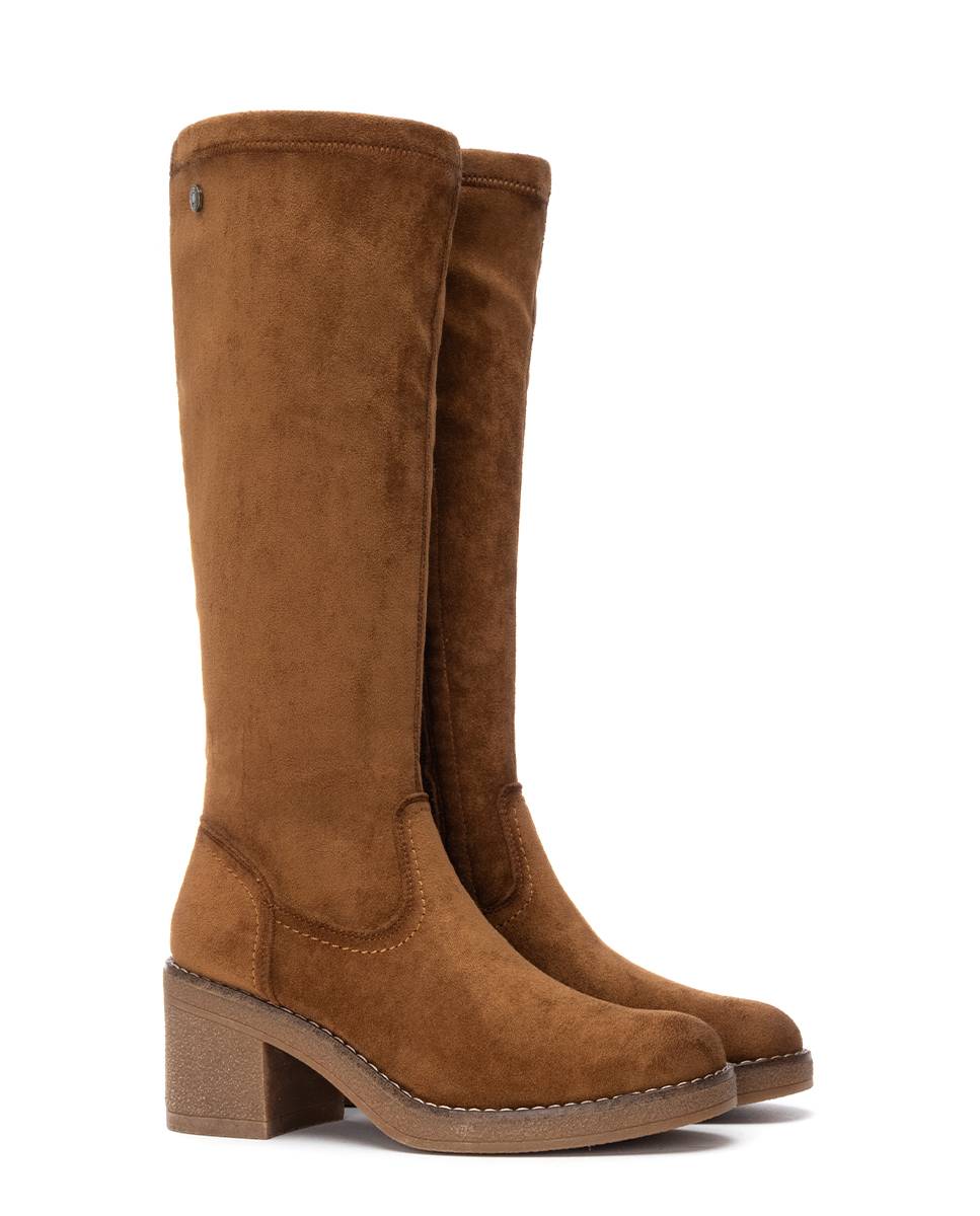 Bota de mujer con cremallera de antelina - Refresh - Camel Camel-5