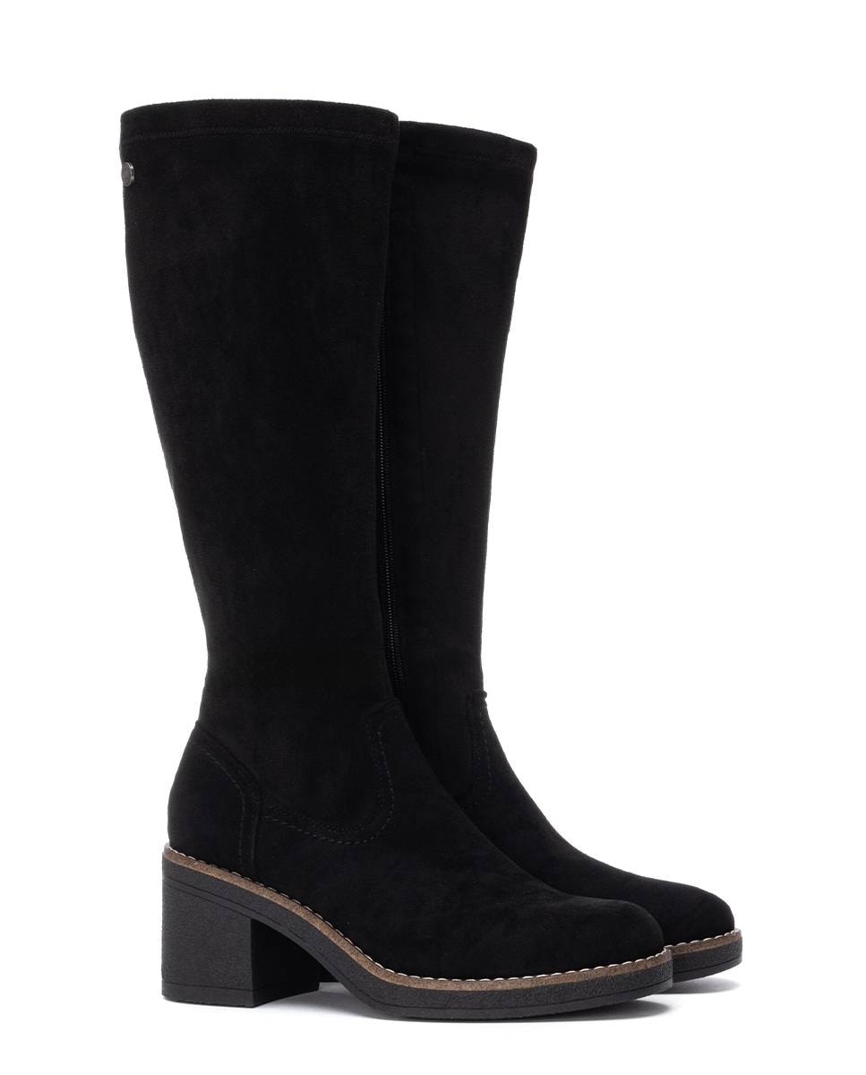 Bota de mujer con cremallera de antelina - Refresh - Negro Negro-5