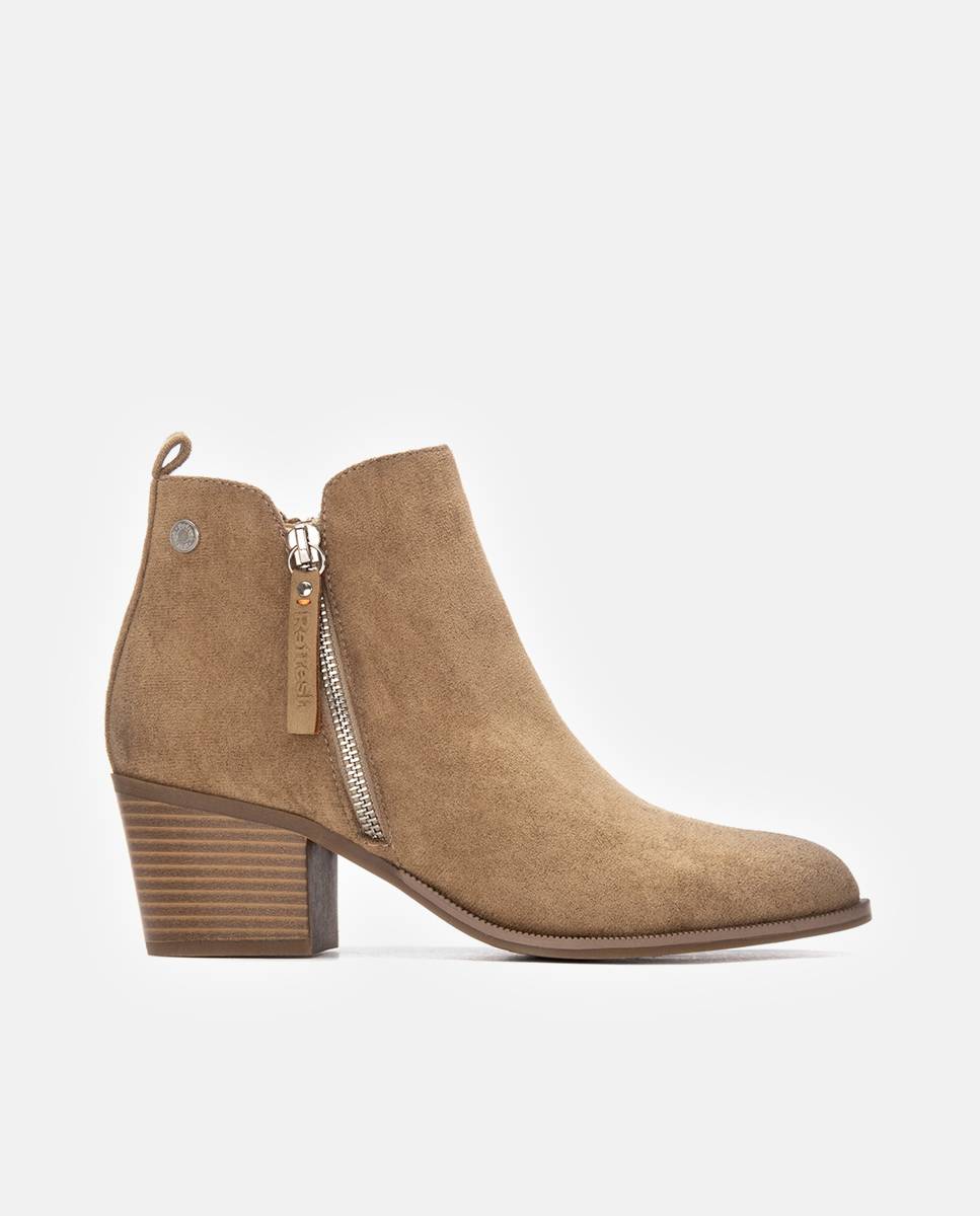 Botines de mujer cowboy con cremallera - Refresh - Beige Beige-1