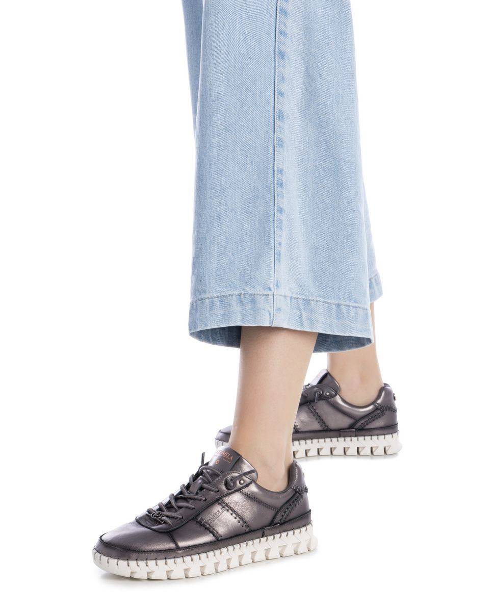 Zapatilla de mujer de piel con cordones - Carmela - Gris Gris-2